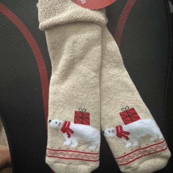Cream and white holiday polar kids socks - Picture 1 of 2